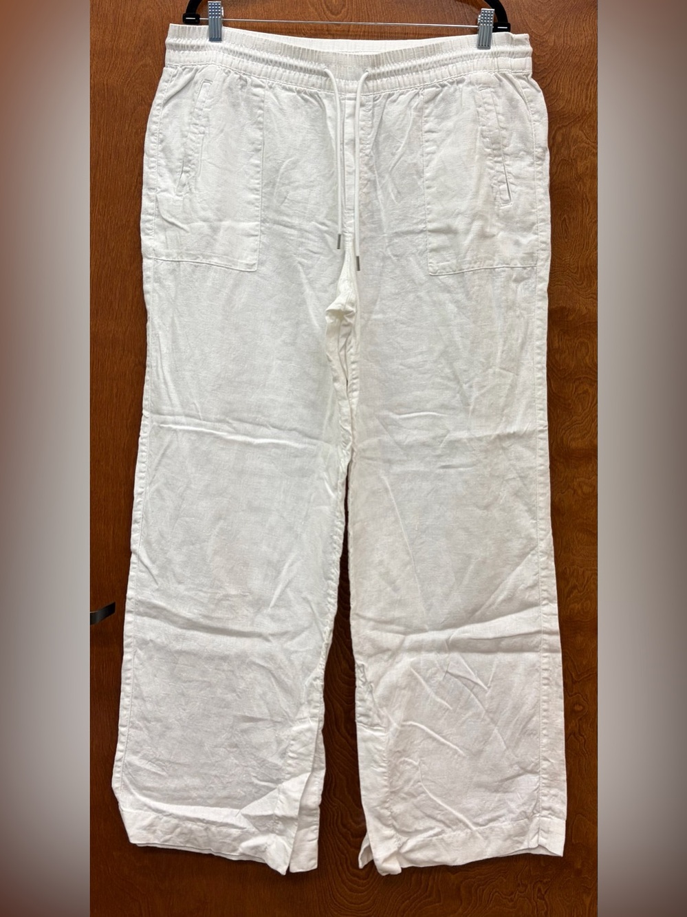 Athleta Retreat Linen High Rise Wide Leg Pants Calla Lily White Size 16 Tall